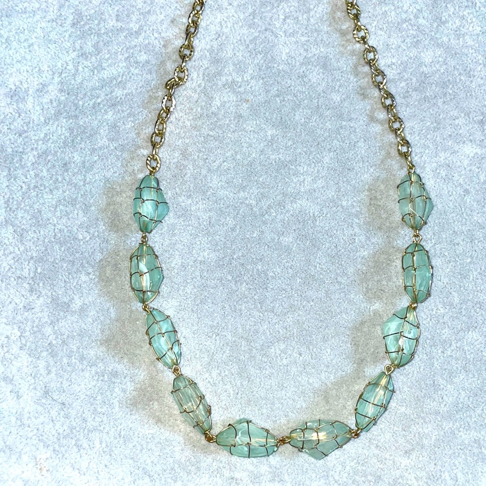 Sea-glass beaded gold chain necklace